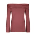thumbnail image 6 of aidice Off the Shoulder Tops for Women Long Sleeve Slim Fitting Comfy Ruched Solid Color Tee Shirts, 6 of 8