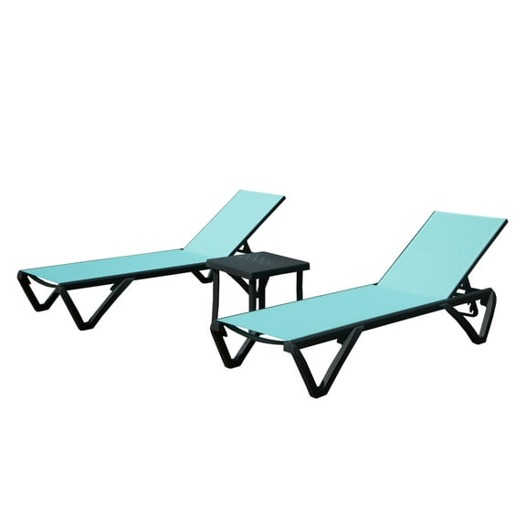Patio Chaise Lounge Set, Aluminum Outdoor Recliner with Side Table - Adjustable 5-Position, All Weather Beach Poolside Lawn Chairs, Lake Blue