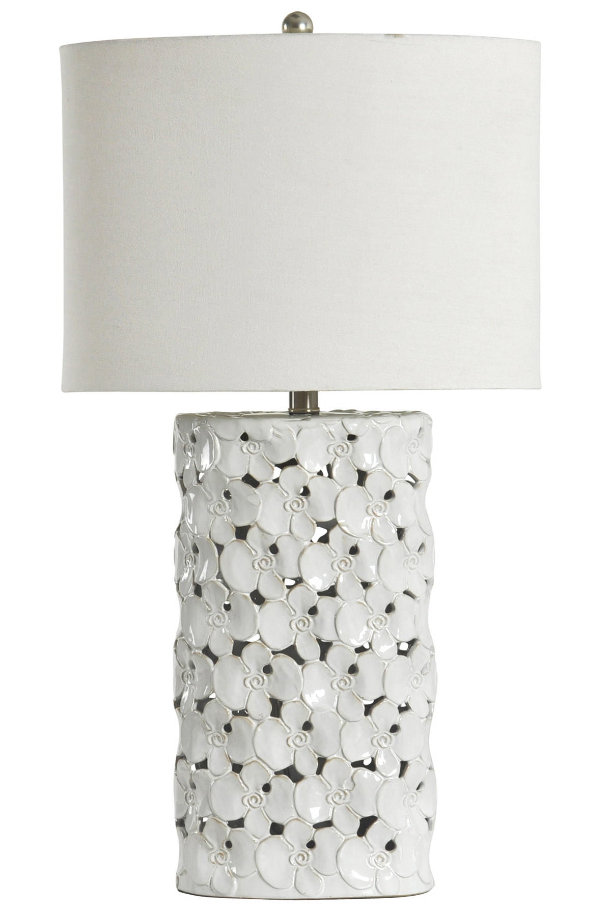 Halifax Ceramic Table Lamp White Glaze Finish White Hardback Fabric