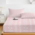 thumbnail image 6 of Cal.King Size Fitted Sheet Set - Spring Botancial 3 Piece Bedding Sets 16" Deep Pocket Fitted Sheet with 2 Pillowcases, Modern Rustic Minimalist Lines Pink Brushed Microfiber Hotel Luxury Bed Sheets, 6 of 9