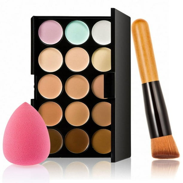 de Maquillaje Corrector de 15 Colores con Brocha de Maquillaje en Polvo en Crema Make Up Puff - 2 Colco Set de maquillaje