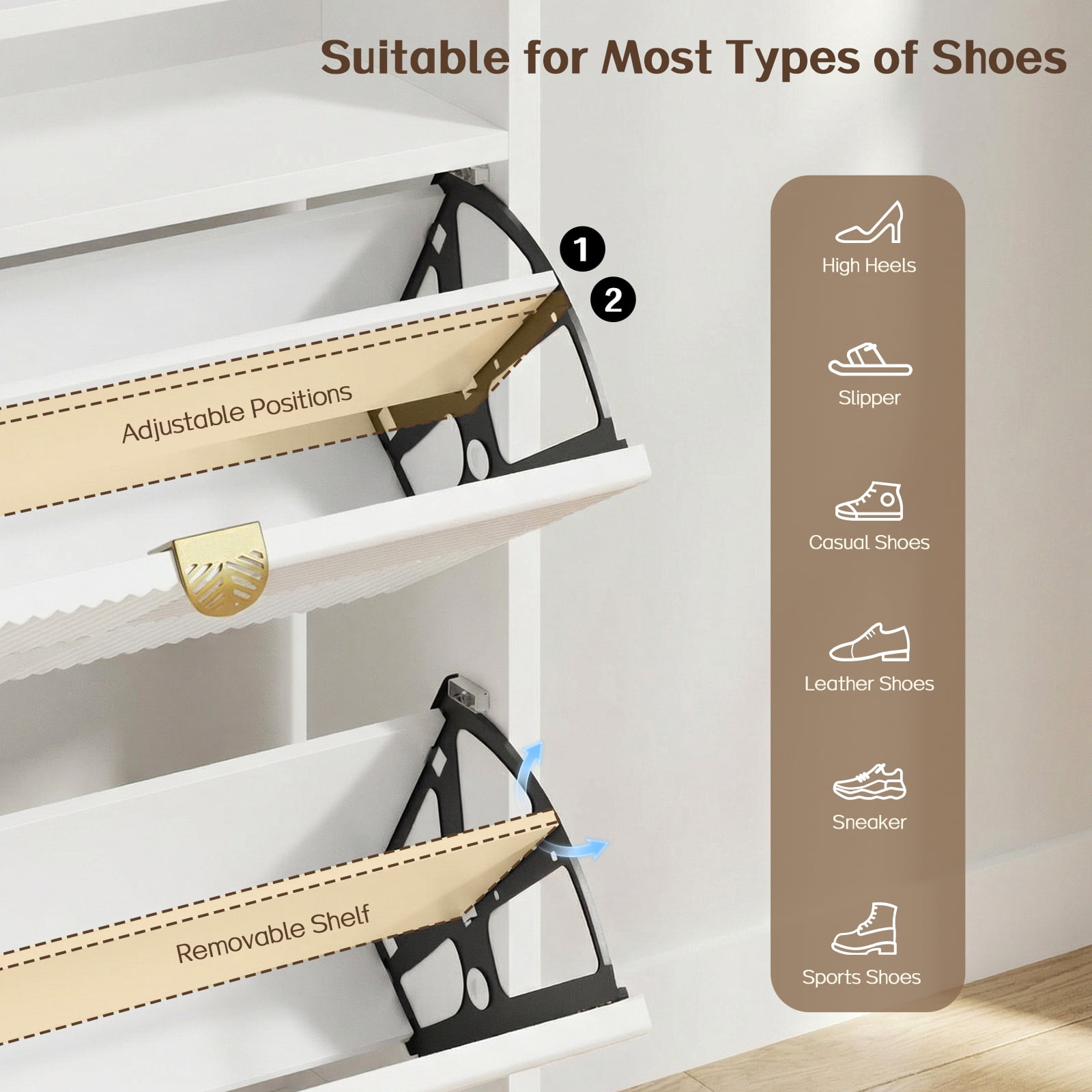 Dayago Shoe Cabinet Organizer with 2 Flip Drawers, Freestanding Narrow Rack with Metal Legs, Wood Hidden Shoe Storage，Freestanding Narrow Slim Shoe Organizer for Entryway, Foyer, Hallway, White