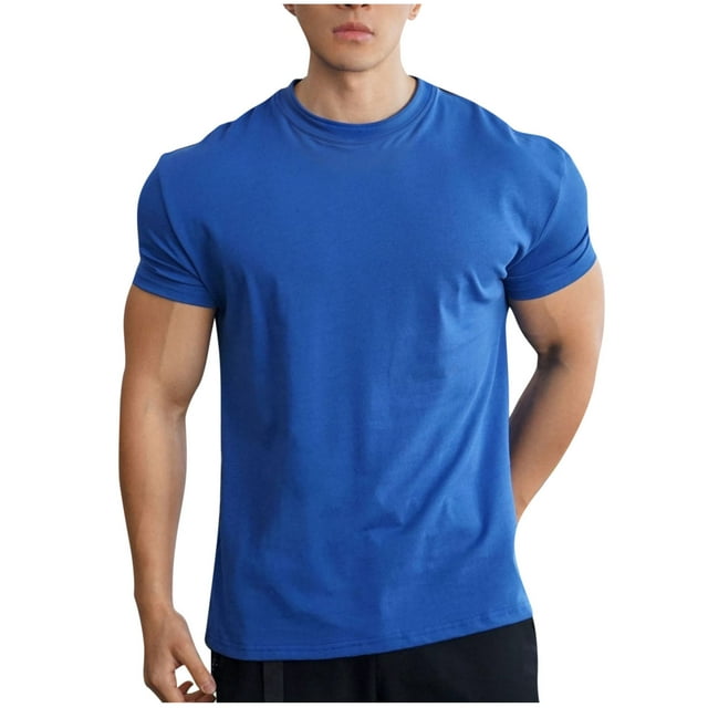 T-shirt à Manches Courtes pour Hommes, Haut de Sport à Col Rond Uni avec Mélange Polyester-Rayon-Spandex Respirant, Longueur Régulière, Tenue Décontractée