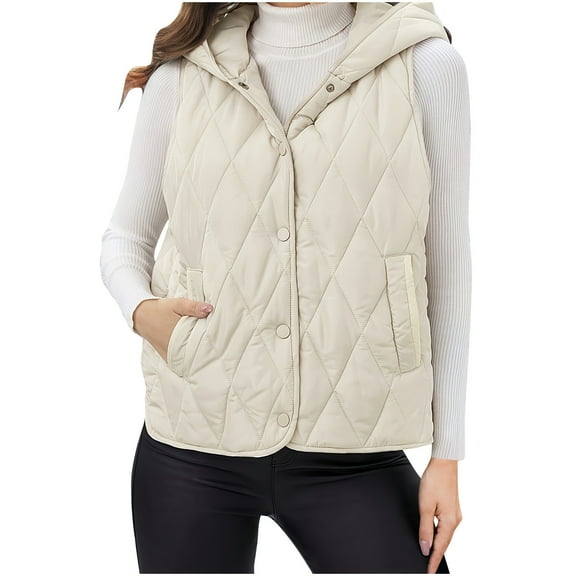 Aloohaidyvio Womens Puffer Vest Lightweight Sleeveless Button Hoodie Jacket Pockets Warm Winter Coat Outerwear