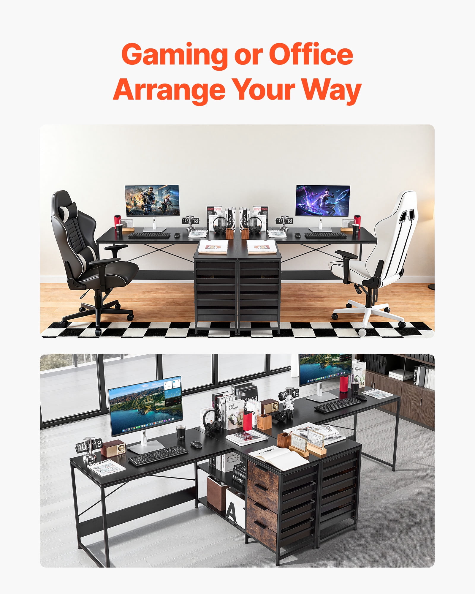 VEVOR L-Shaped Computer Desk, 59-inch Reversible Corner Gaming Desk with Drawers & Storage Shelves, Modern Stylish PC Table Sturdy Work Workstation for Home Office - Easy to Assembly