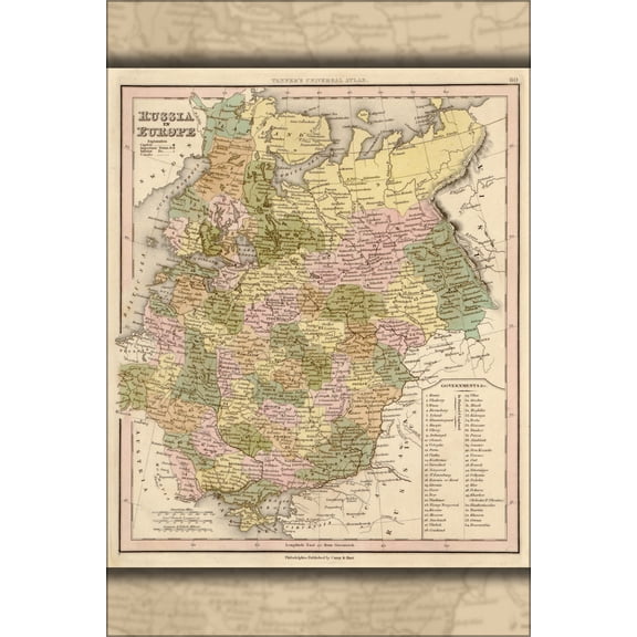 24"x36" Gallery Poster, map of Russia, in Europe 1844