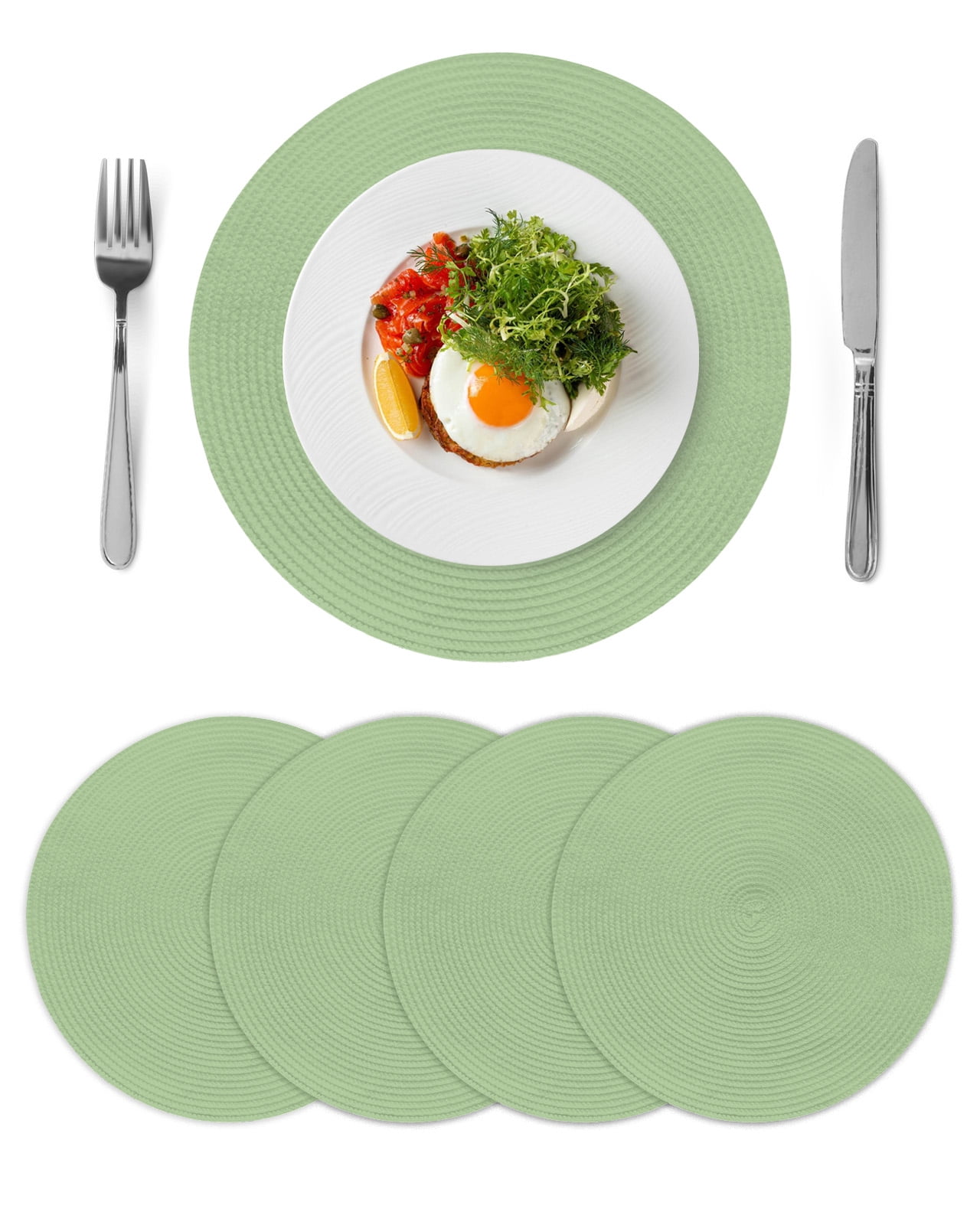 Round Placemats Set of 4 Sage Green Place Mats Washable Woven Placemat Solid Green Color Circle Braided Table Mat for Kitchen Dining Table Party Home Decor 15 Inch