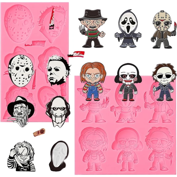 2 Pcs Halloween Cake Decoration Fondant Molds | Horror Cartoon Character Silicone Molds, for Chocolate Cookies Jelly Mousse Dough Gum Pudding, DIY Epoxy Resin Polymer Clay