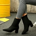 thumbnail image 4 of Black Women Stretchable Boots Knitted Design Block Heel Mid Calf Comfortable For Long Wear Versatile Styling For Daily Use, 4 of 9