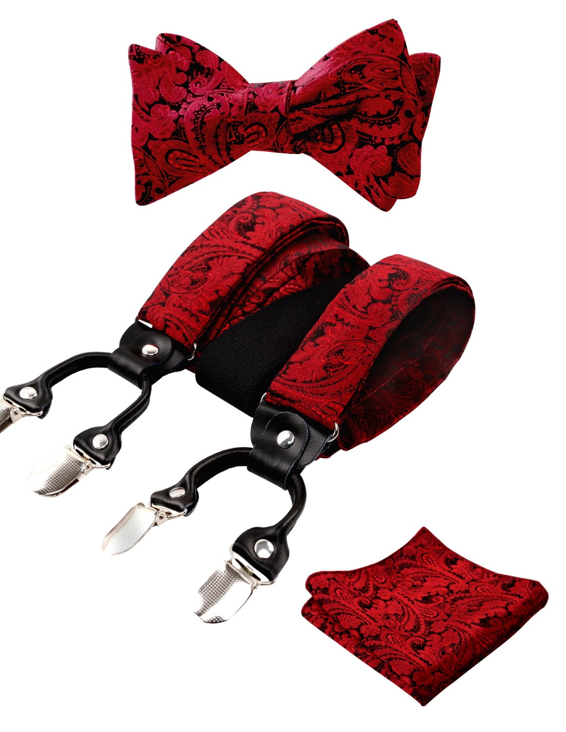 Classic Traditional Paisley Wine Burgundy Red Trouser Braces Mens Suspenders 