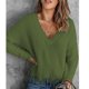 thumbnail image 2 of Suéter de punto de manga larga con cuello en V para mujer, suéter holgado informal a la moda para otoño e invierno con hombros descubiertos, suéter OD verde L, 2 of 6
