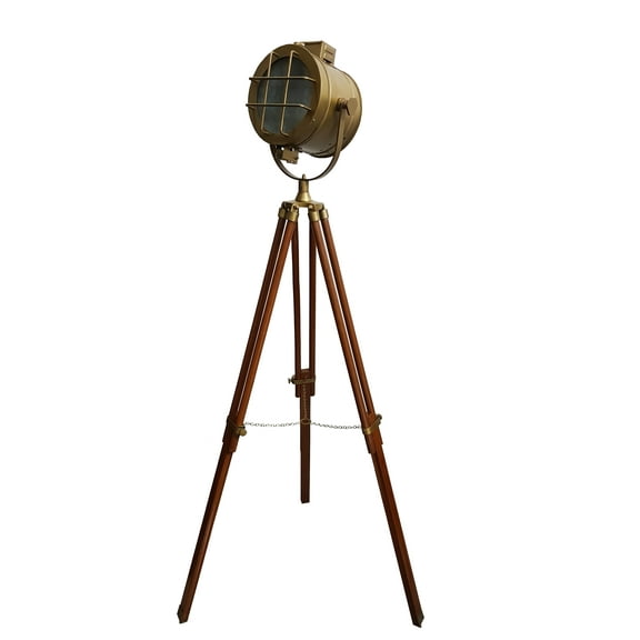 collectiblesBuy Decorative Lighting Vintage Marine LED Tripod Floor Lamp Antique Searchlight Retro Studio Spotlight Focus Lamps Home & Office Wooden Adjustable Stand