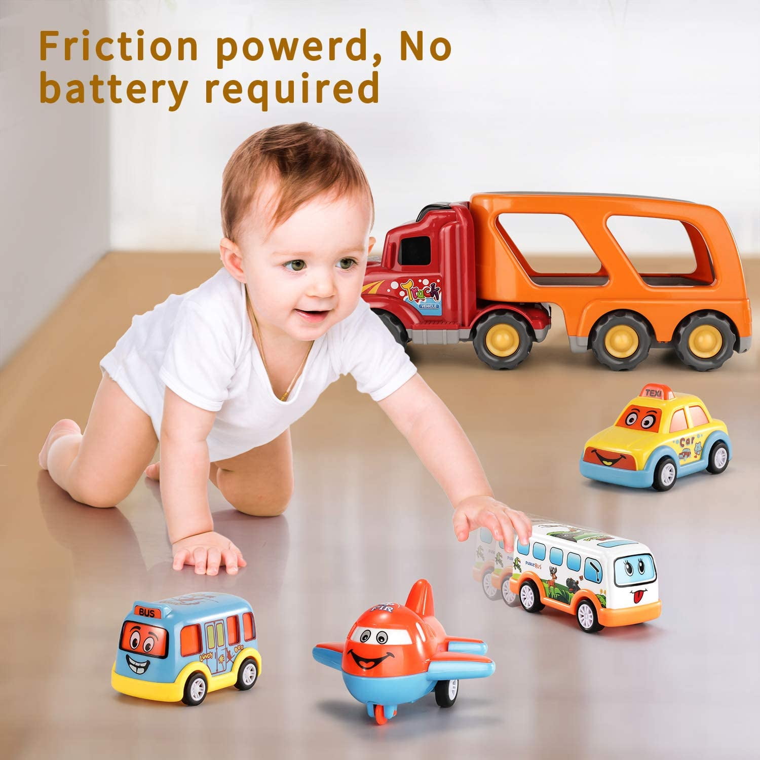 TEMI 5-in-1 Construction Truck for 3-9 Year Old Boys and Girls - Friction  Power Vehicle Car for Toddlers 1-3, Carrier for Kids 3-5 - Christmas and