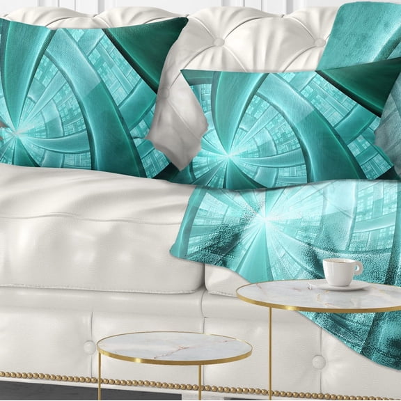Designart Blue Fractal Stained Glass - Abstract Throw Pillow - 12x20