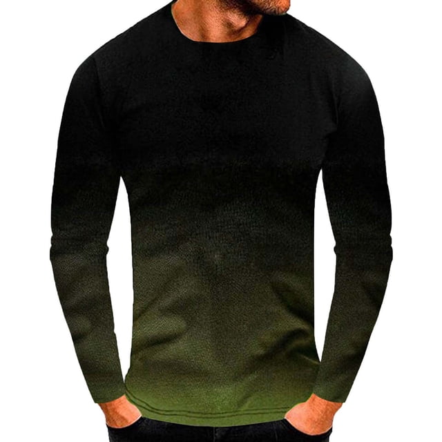 Blusas y camisas de manga larga y cuello redondo para hombre, estilo casual, con estampado degradado, cuello redondo, camiseta de manga corta, abrigo de poliéster.