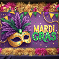 thumbnail image 6 of Colorful Feathers Mardi Gras Banner Golden Mask Carnival Backdrop Bead Necklace Star Pattern Festive Background for Mardi Gras Festival Carnival Party Holiday Gathering, 6 of 9