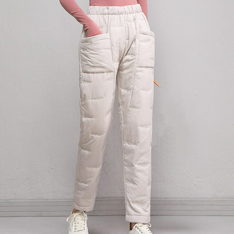 Woman Man Winter Down Cotton Pants Padded Quilted Pants Joggers Warm  Elastic