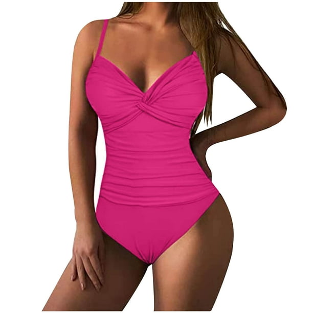 zanvin Womens Swimsuits，Summer Clearance Plus Size Swimsuits for Women Women  Solid With Chest Pad Without Underwire Bikini Deep V One-piece Swimsuit 