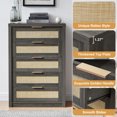 thumbnail image 7 of OAKHAM 5 Drawer Dresser, Rattan Wide Chest of Drawers for Bedroom Living Room, Set of 2, Midnight Oak, 7 of 7