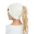 thumbnail image 4 of C.C BeanieTail Soft Stretch Cable Knit Messy High Bun Ponytail Beanie Hat White, 4 of 5