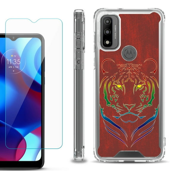 Shockproof Bumper Phone Case for Motorola Moto G Pure, with Tempered Glass Screen Protector, by OneToughShield ® - Night Tiger