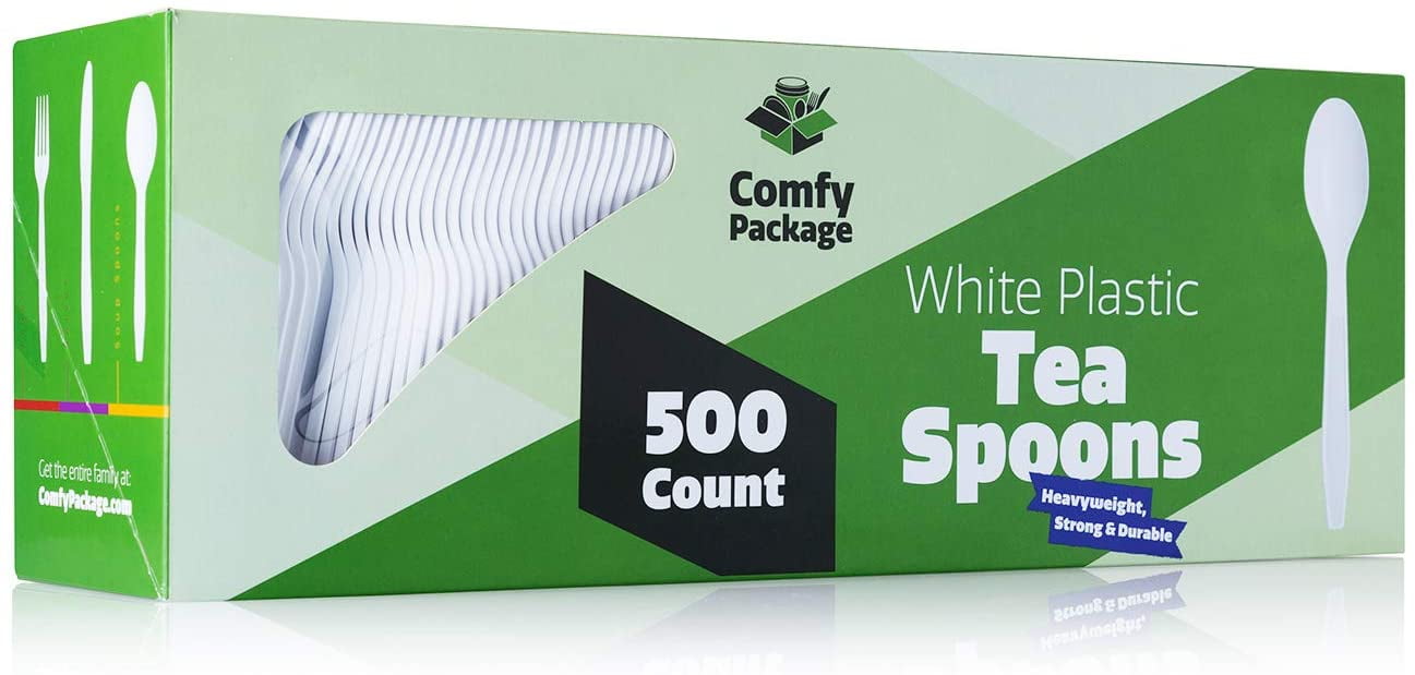 Comfy Package Extra Heavyweight Disposable White Plastic Tea Spoons [500 Pack]