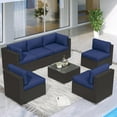 thumbnail image 2 of SOLAURA 7-Piece Outdoor Patio Furniture Set Wicker Rattan Sectional Sofa Patio Conversation Sets, Dark Blue, 2 of 8