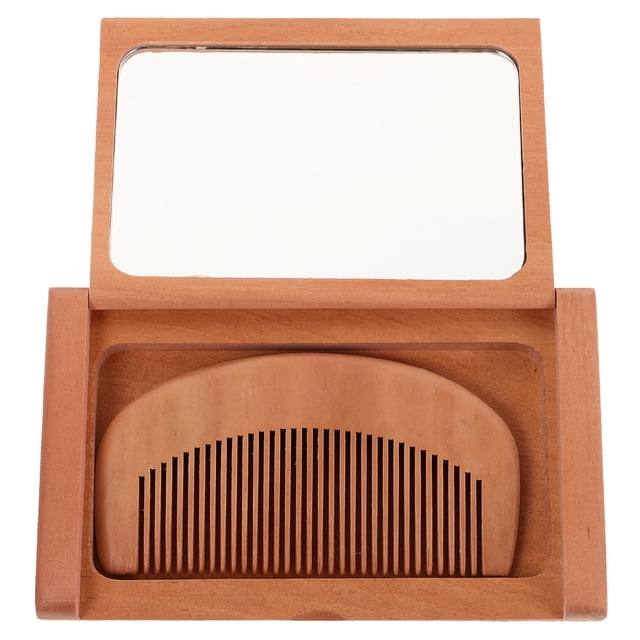 KAKOWELY mirror with wood frame Vintage Foldable Mirror Wood Frame Mirror Pocket Wood Mirror for Purse Small Compact Makeup Mirror for Travel Handheld Mirror with Comb
