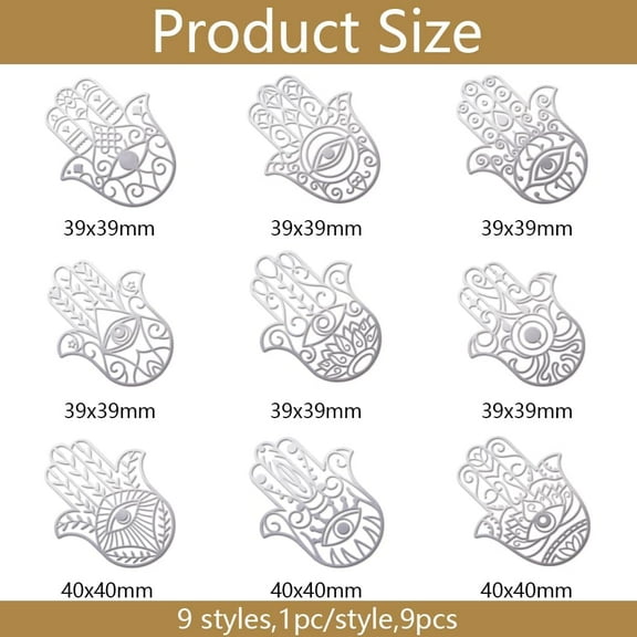 9pcs 1.6x1.6 Inch Silver Metal Sticker Hamsa Hand with Eye Metal Stickers Self Adhesive Stickers Hamsa Hand Epoxy Sticker for DIY Scrapbooks Epoxy Resin Decoration