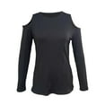 thumbnail image 6 of ClodeEU Womens Cold Shoulder Bell Long Sleeve Tops, Sexy Dressy Casual Round Neck T Shirts Black,Womens Plus L, 6 of 9