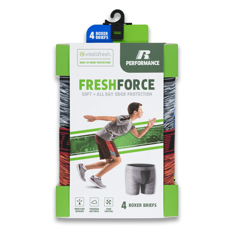 Russell Boys' Underwear Freshforce Odor Protection Boxer Briefs, 4 Pack 