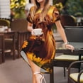 thumbnail image 3 of Fotbe Vintage Sunflower Cow A Pattern Dress Casual Womens Fashion Short Sleeve Maxi Dress T Shirt Dress Striped Long Color Block Maxi Dress, 3 of 6