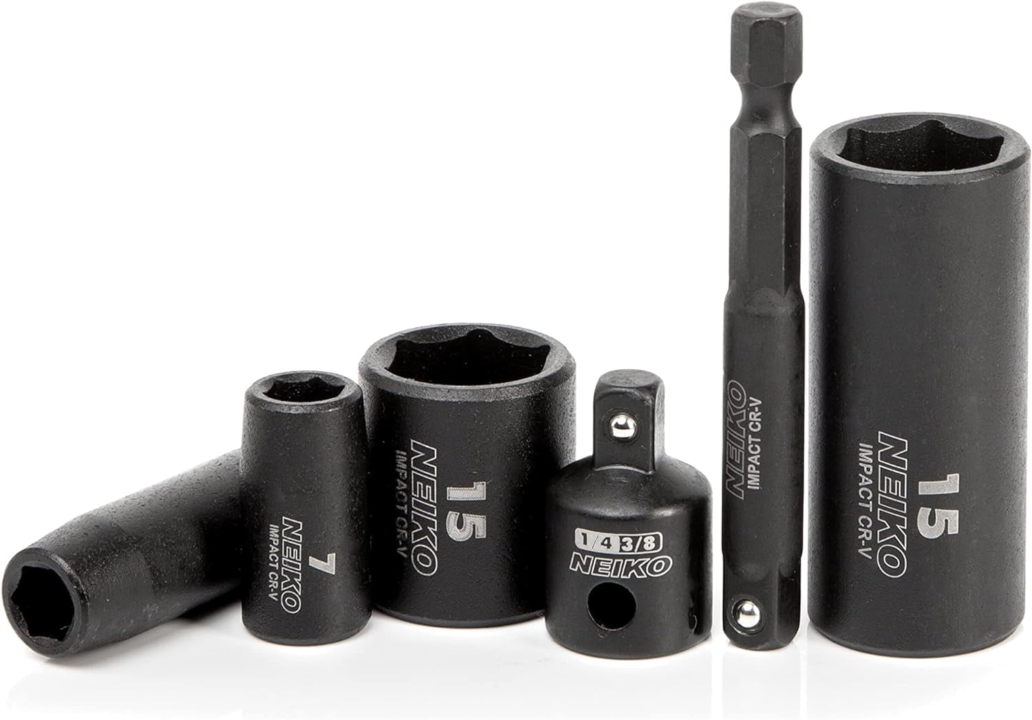 NEIKO 02436A 1/4 Drive Impact Socket Set 50 Piece Metric & Standard, Deep & Shallow Chrome Vanadium Steel 3/8” to 1/4” Reducer Hex Shank Adapter, 1/4 Socket Set Metric and Standard, Deep Socket Set
