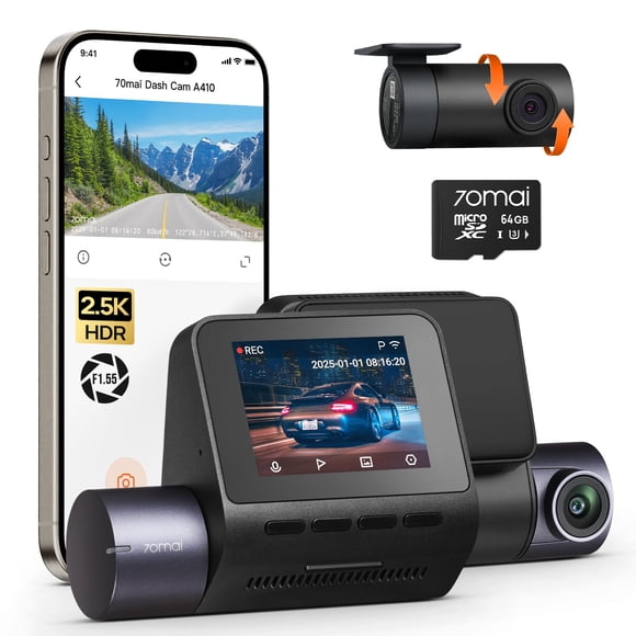 70mai Dash Cam Front and Rear - 2.5K+1080P Dual Dash Camera with HDR, Super Night Vision, F1.55 Aperture, 24H Parking Mode, Built