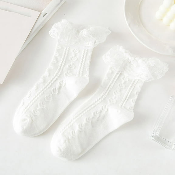 White Socks Womens Lace Ruffle Frilly Socks Crew Socks Cotton Cute Ankle Dress Socks for Girl White Black Mesh Lace Trim Socks Socks Ankle High Socks for Women
