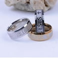 thumbnail image 3 of Anillo de acero inoxidable de 8 mm con cruz religiosa de Jesús, anillo ruso con la leyenda "Dios nos salve" para hombres y mujeres, joyería cristiana., 3 of 4