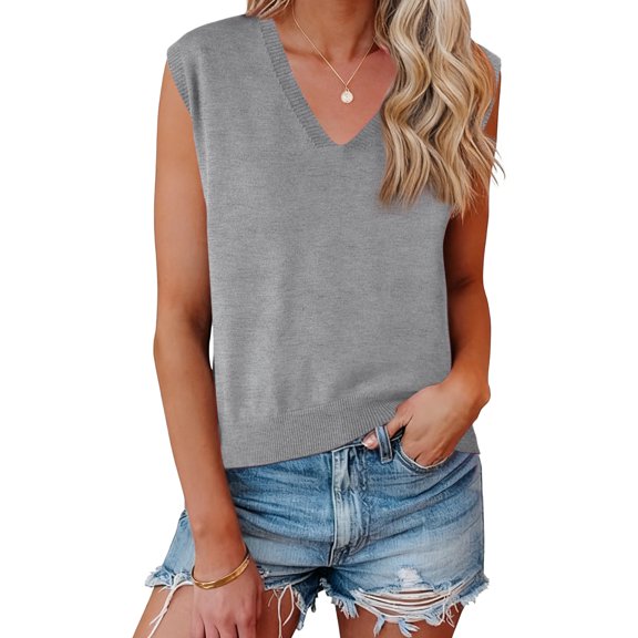 DARING DIVA Women's Uniform V Neck Knit Sleeveless Sweater Tank Tops S Grey