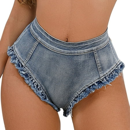Jinhomg Denim Shorts for Women Low Rise Stretch Mini Shorts Cheeky Ripped Cut Off Booty Shorts Y2K Summer Jeans Shorts Hot Pants Blue S