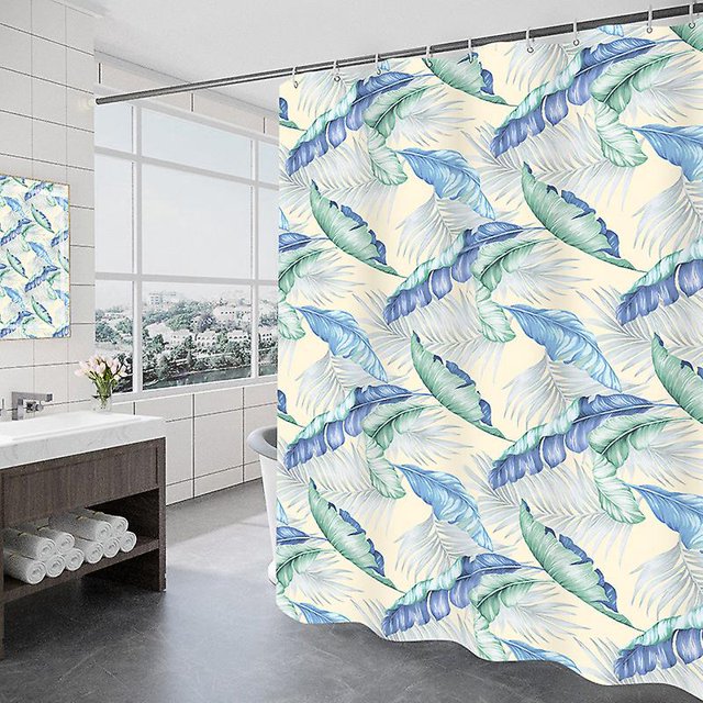 180 X 200cm Rideau De Douche Avec 12 Crochets Schage Rapide(feuille), Tissu Poliéster Impermable Lavable En Machine, Rideaux Salle De Bain