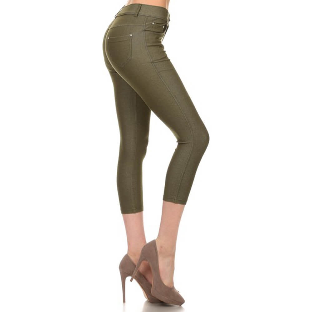 NWT YELETE Army Green Pull-On Stretch Jean Legging Jegging Capri Skinny Pant 3XL 