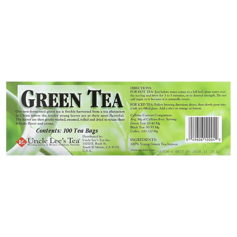 Uncle Lee's Tea, Legends of China, Green Tea, 100 Tea Bags, 5.64 oz Pack of 2