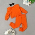 thumbnail image 4 of Honeeladyy Girls 2 Piece Outfits Velour Tracksuit Cute Clothes Sweatsuit Ruffle Pullover Sweatshirt Sweatpants Clothing Sets for Fall Spring Holiday Gift Orange 6-7Years, 4 of 6