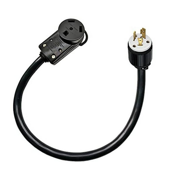 L6-30P MALE LOCK 3-PIN GENERATOR PLUG To TT-30R 3-PRONG FEMALE RECEPTACLE 220-250V INPUT 110-125V OUTPUT RV Camper Power Cord Adapter