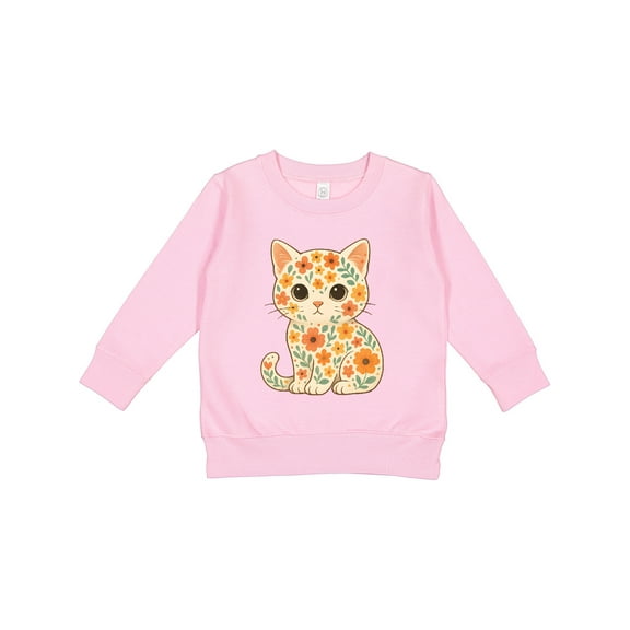 Inktastic Retro Kitty Cat Flowered Toddler Sweatshirt