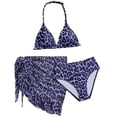 thumbnail image 3 of Girls Swimsuits Size 14-16 3-Piece Soft Ruffle Bathing Suit Adjustable Wide Straps Ruched Color Block Girls' Bikini Sets Cute Ruffle Ruched Side Tankini for Girls Modest Swimwear, 3 of 8