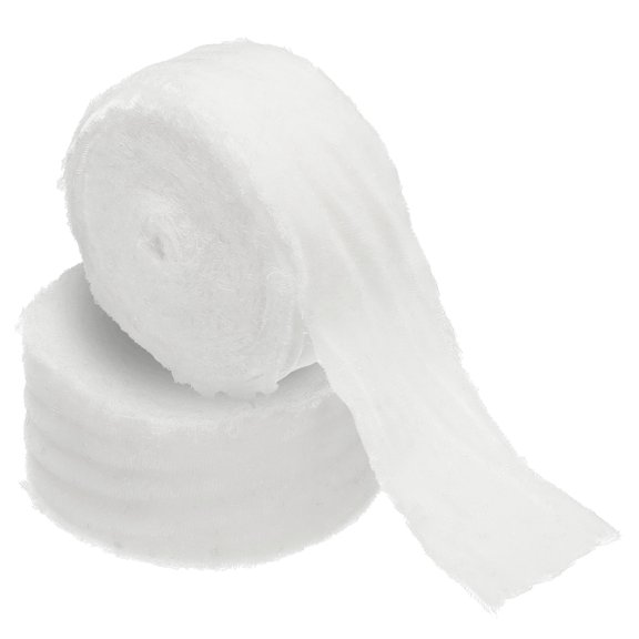 Velvet Ribbon for Gift Wrapping 1-1/2 Inch x 3 Yard Handmade Frayed Vintage Ribbons, 2 Roll White
