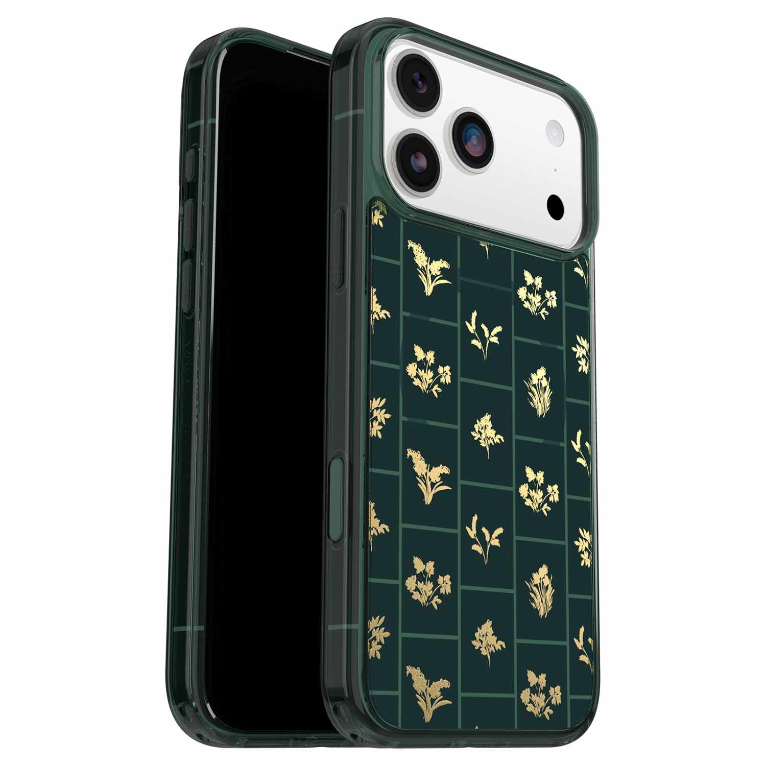 OtterBox Étui Symmetry Clear MagSafe avec Contrôle de la Caméra Golden Bloom (Vert) pour iPhone 17
