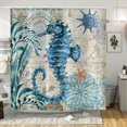 thumbnail image 2 of Seahorse Extra Long Shower Curtain Ocean Conch Sea Crustaceans Vintage Machine Washable Waterproof Fabric for Bathroom Bathtub Decor with 12 Hooks 72Wx84H, 2 of 6