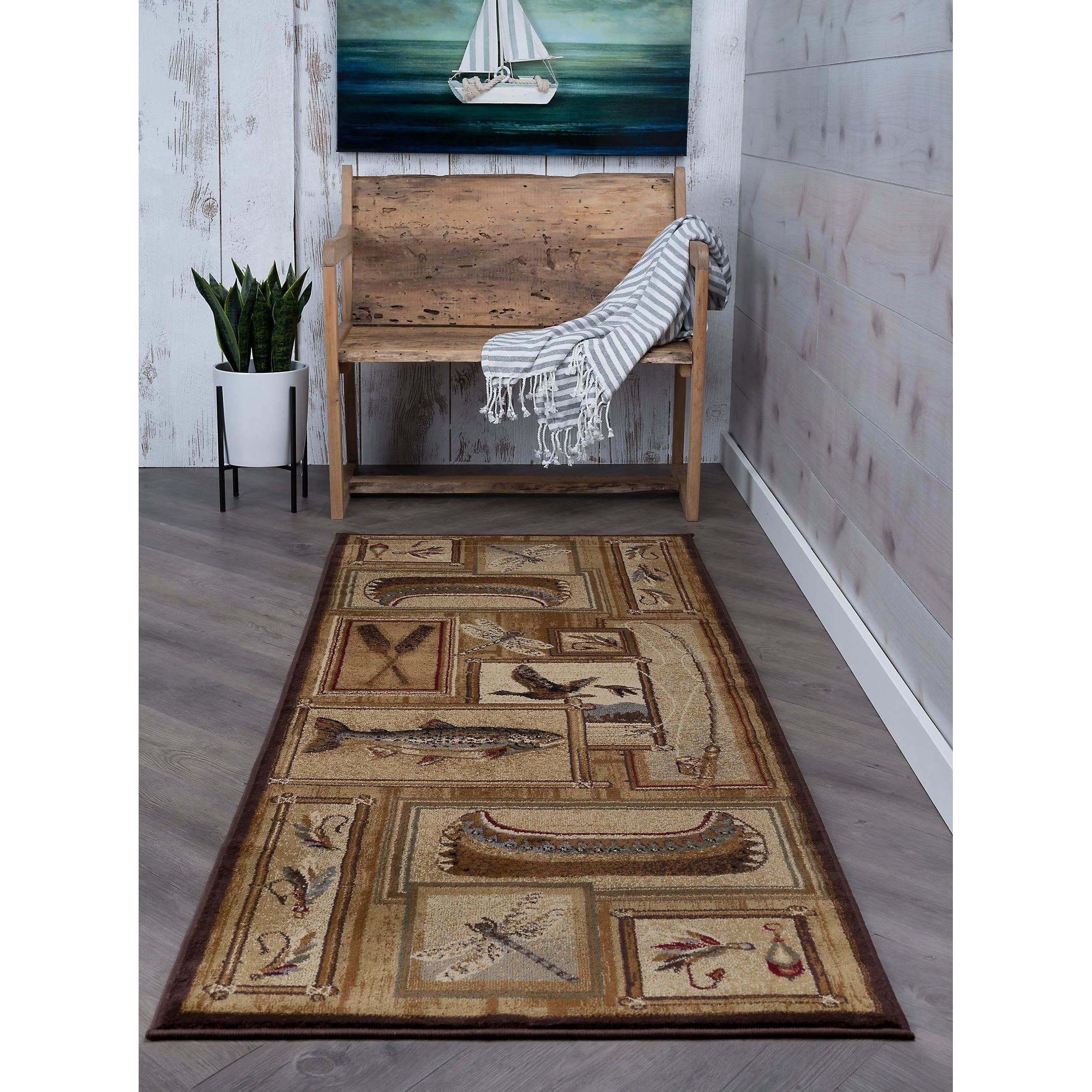 Alise Rugs Natural Lodge Novelty Graphic Indoor Area Rug 2'7'' x 7'3