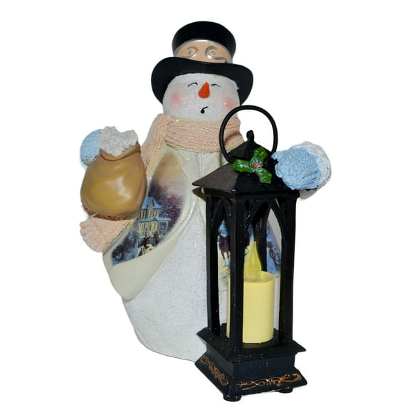 The Bradford Exchange Let It Snow Warm Wishes Tabletop Centerpiece Lighted Snowman Flameless Candle Christmas Decoration by Thomas Kinkade 7-inches